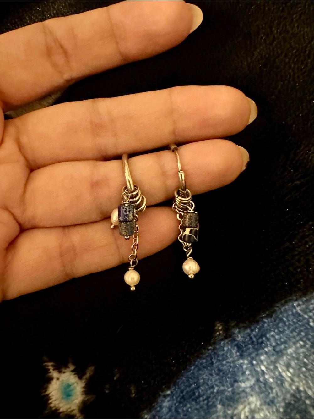 Cape Diablo Lapis Lazuli Handmade Blue Bead and Pearl Drop Earrings